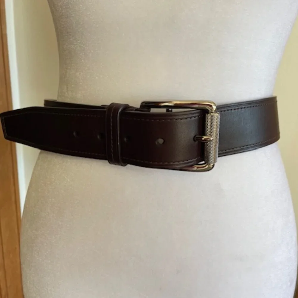 COACH Vintage Brown Leather Silver Tone Textured Buckle Men's Belt 38